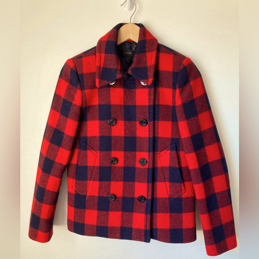 J.Crew Buffalo Plaid Wool Peacoat Size 0